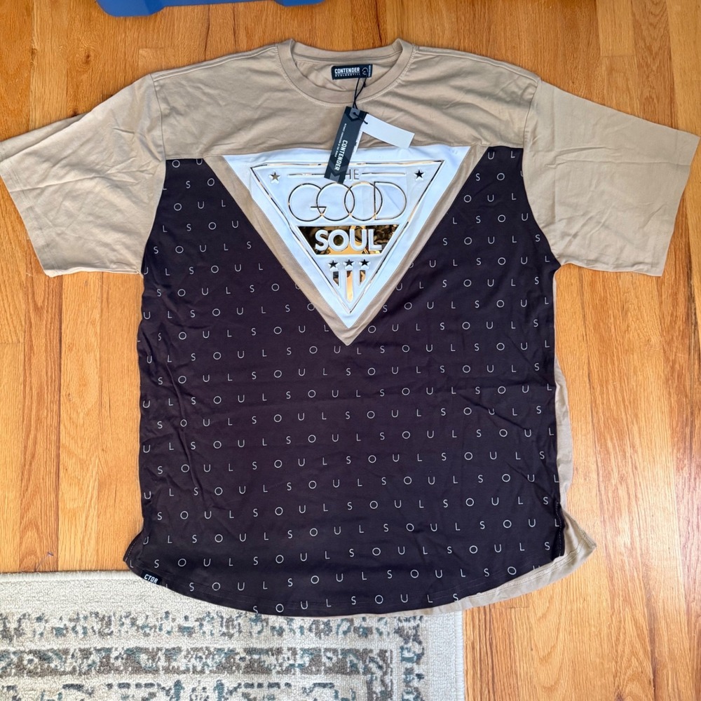 Contender Good Soul Graphic Tee 5X Khaki Gold Y2K Hip Hop Streetwear NWT